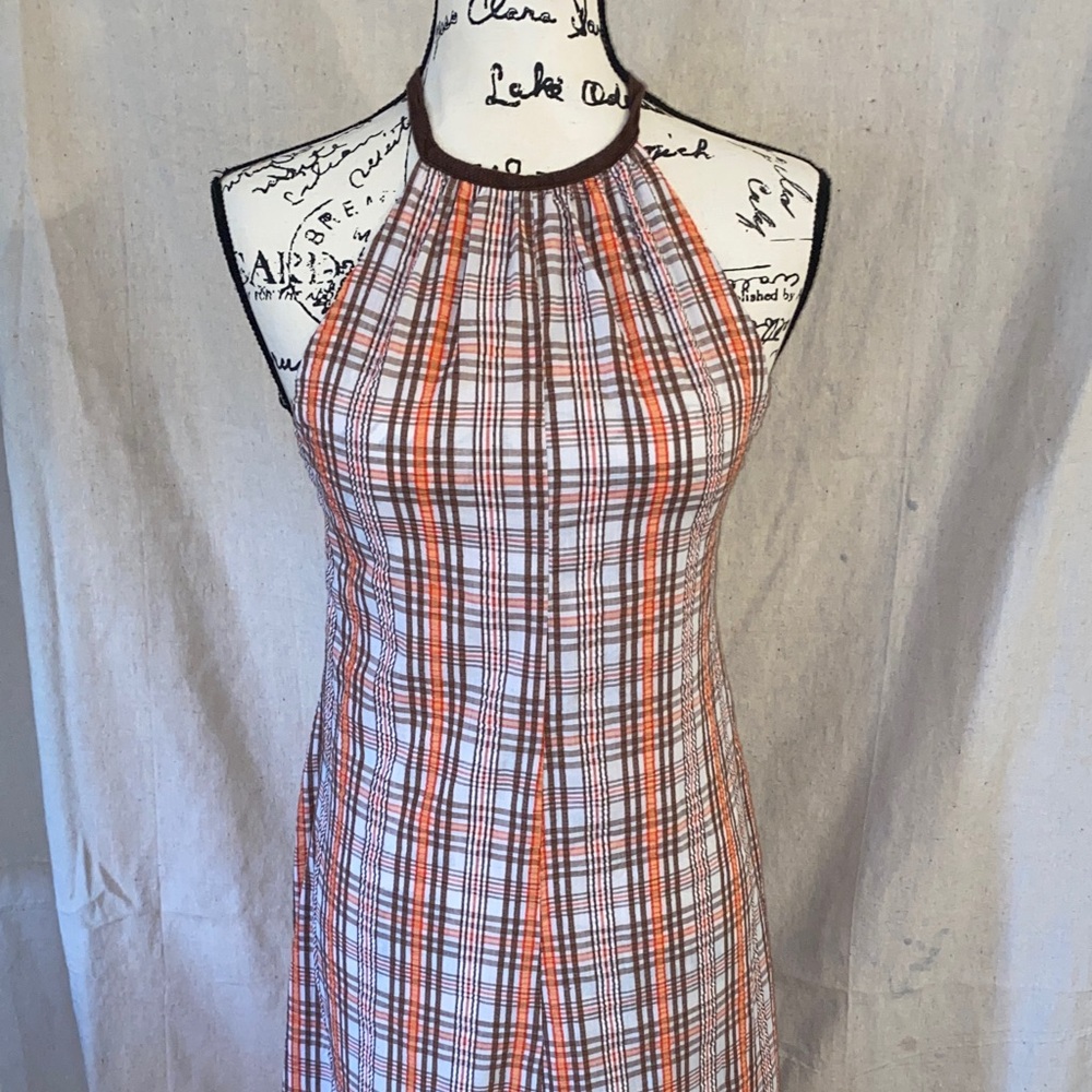 Amazing Vintage 70’s seersucker halter backless dress by Danville Duds fits S/M